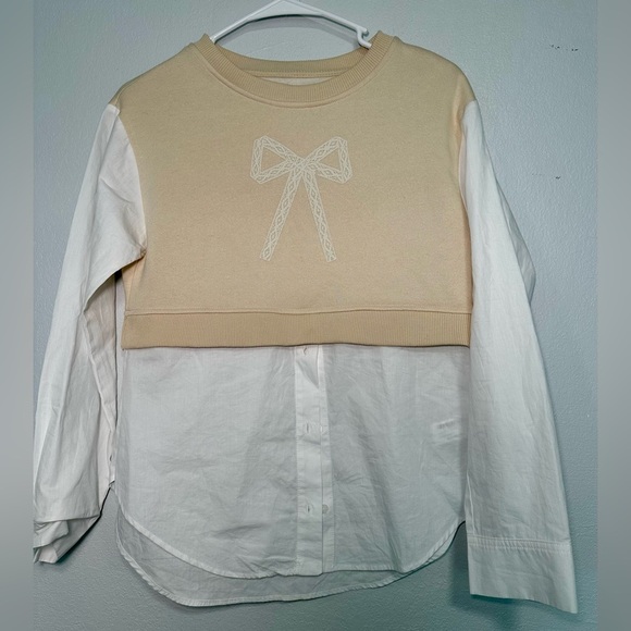 Zara girls shirt with bow Long sleeve shirt with a round neck and button sz13-14 - Picture 2 of 6